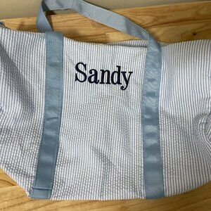 Light Blue Seersucker duffel bag set Personalized with Sandy  - New